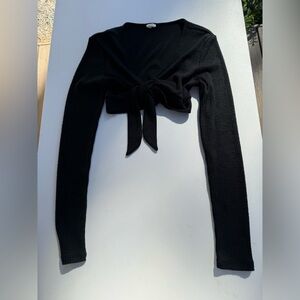 Garage Black Ribbed Tie-Front Top